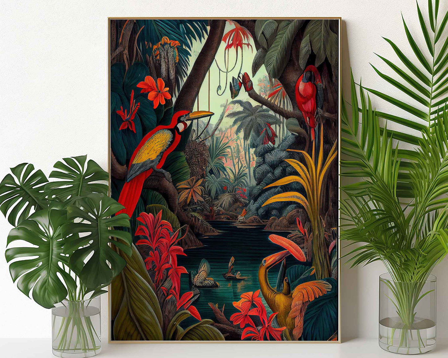 Framed Image of Jungle Botanical Maximalist Style Oil Paintings Wall Art Prints