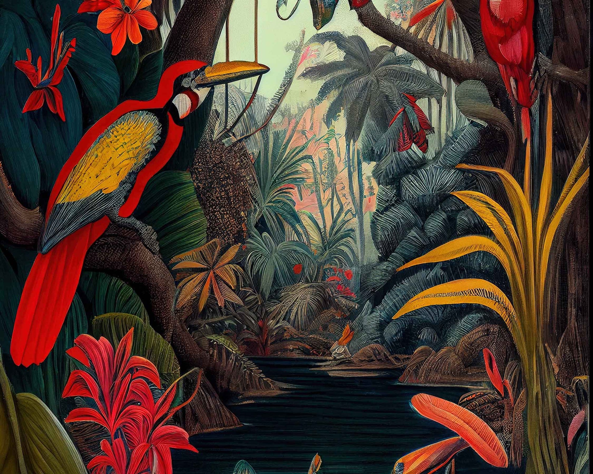 Framed Image of Jungle Botanical Maximalist Style Oil Paintings Wall Art Prints