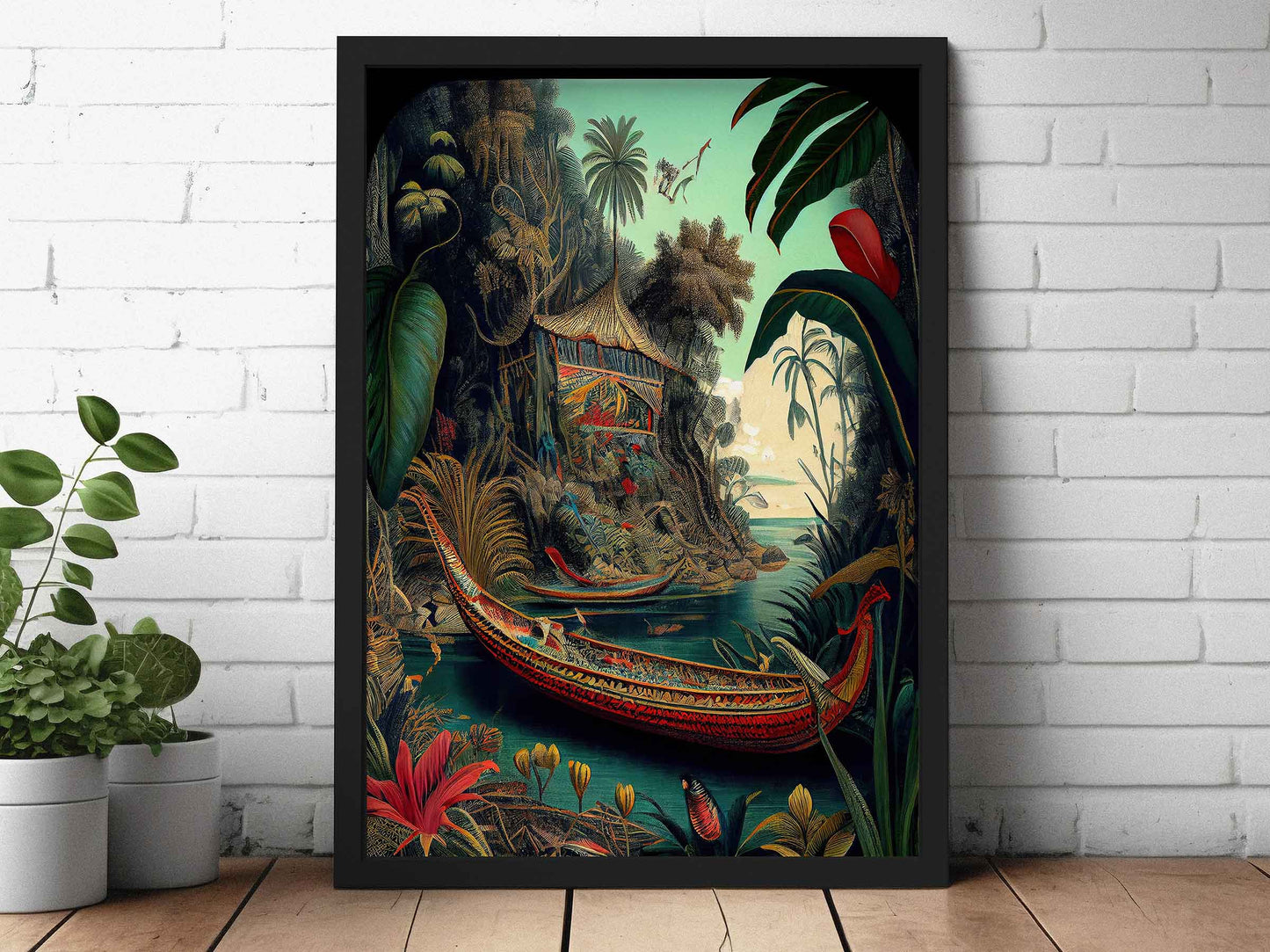 Framed Image of Maximalist Style Botanical Jungle Oil Paintings Wall Art Prints