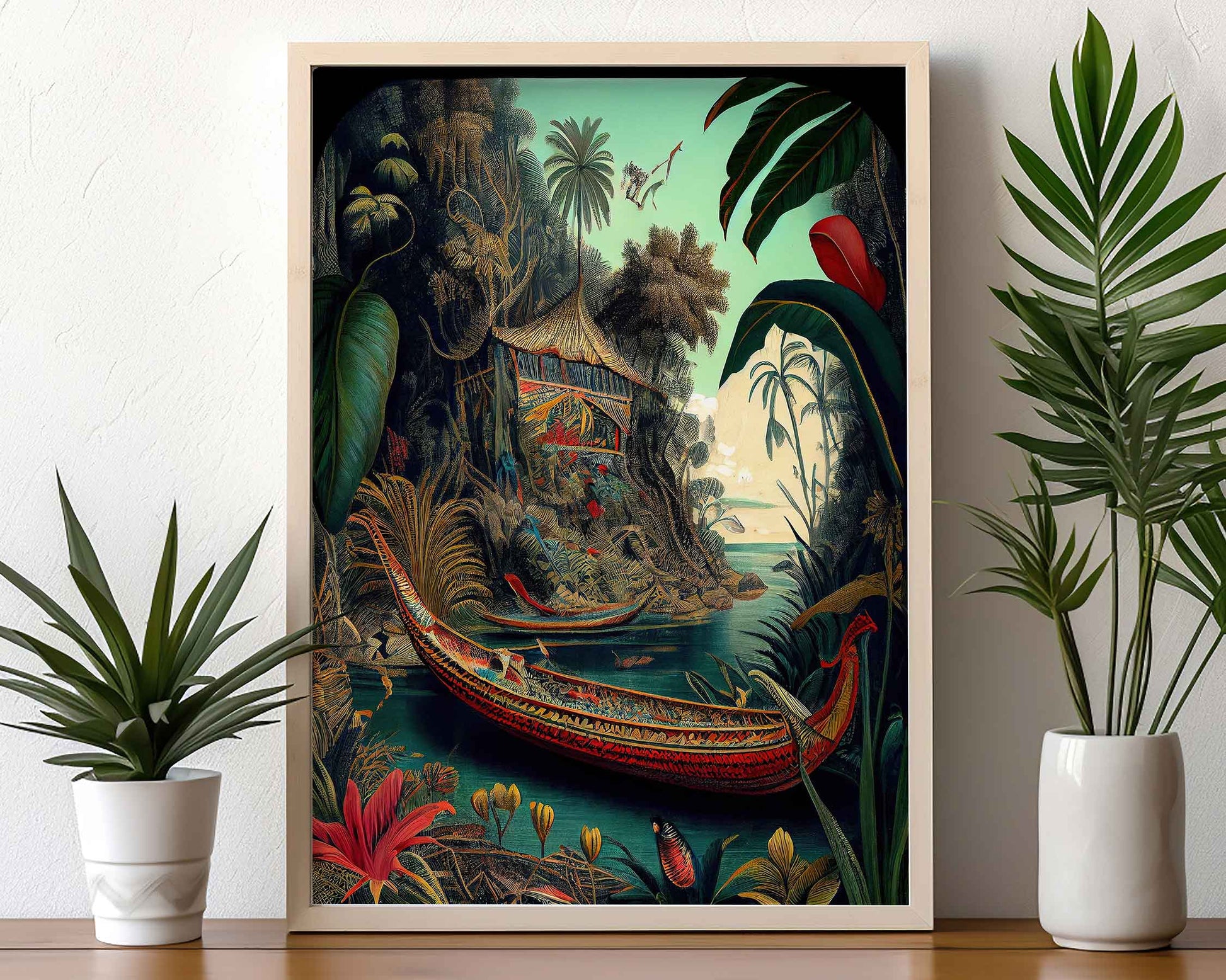 Framed Image of Maximalist Style Botanical Jungle Oil Paintings Wall Art Prints