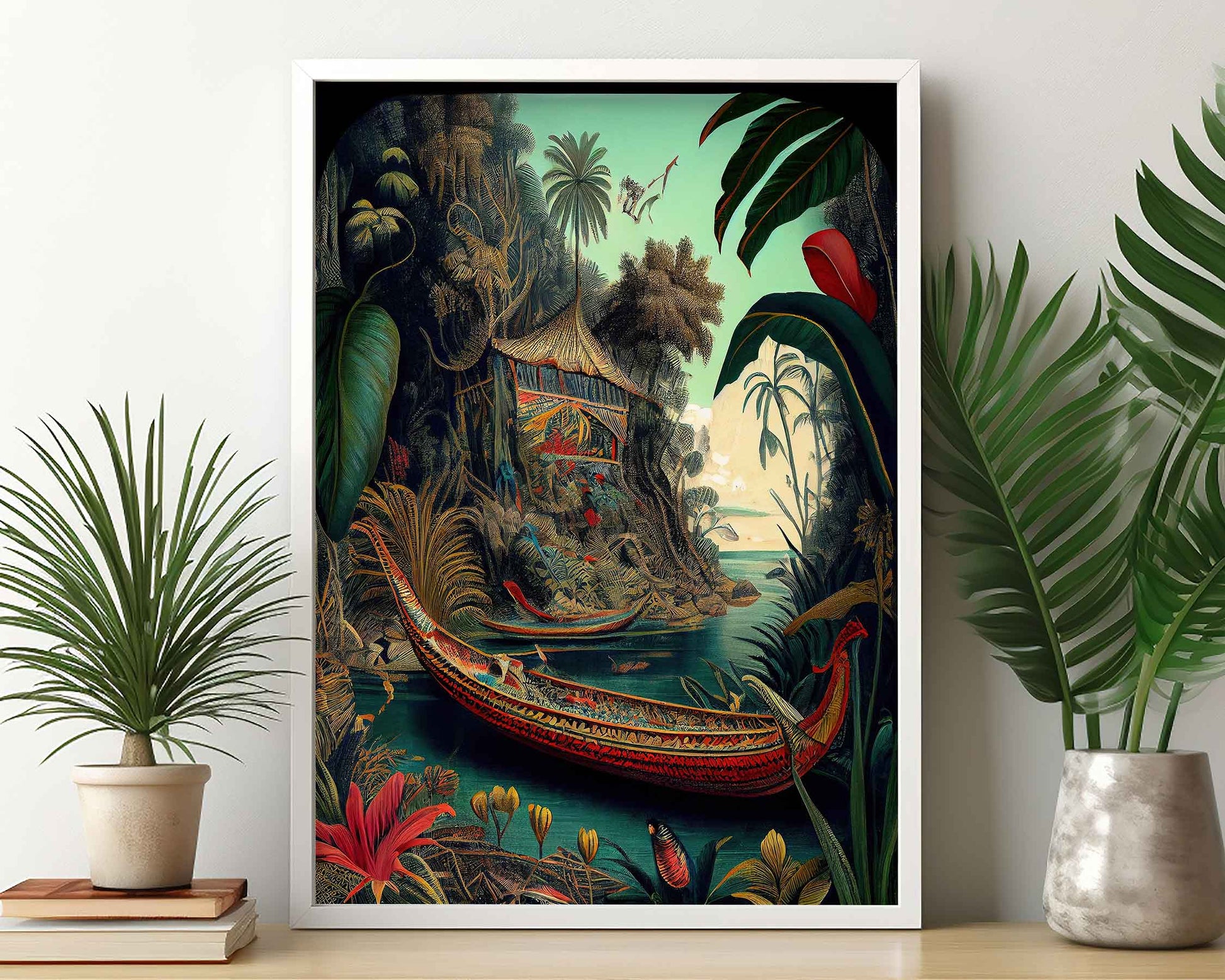 Framed Image of Maximalist Style Botanical Jungle Oil Paintings Wall Art Prints