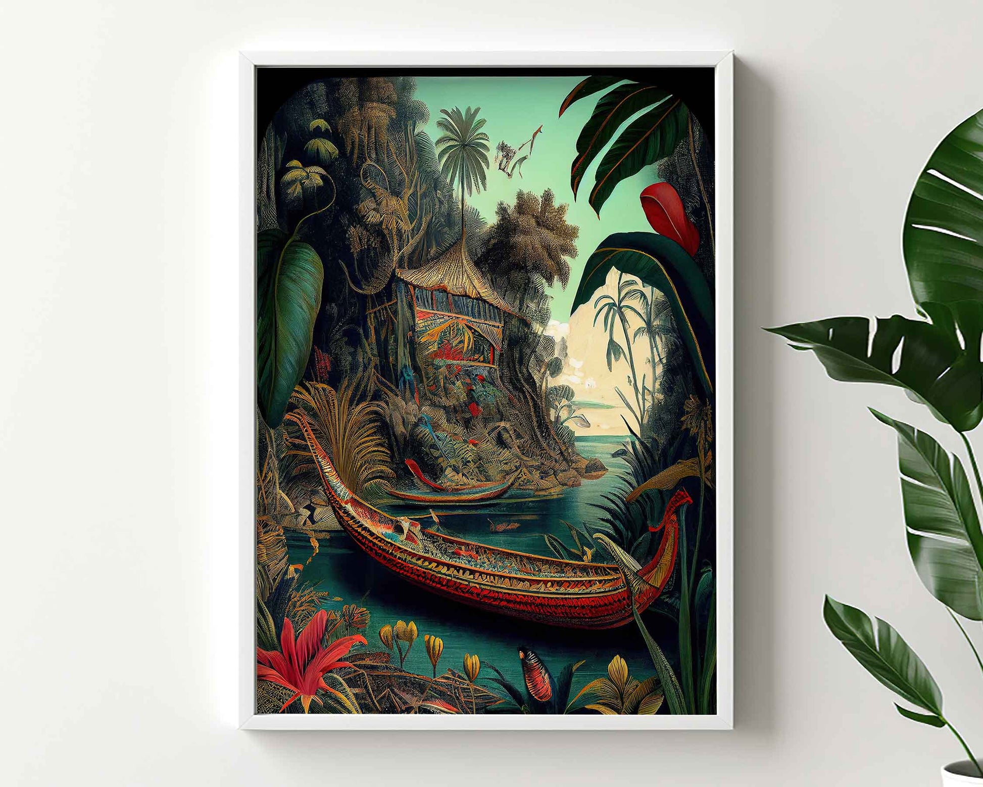 Framed Image of Maximalist Style Botanical Jungle Oil Paintings Wall Art Prints