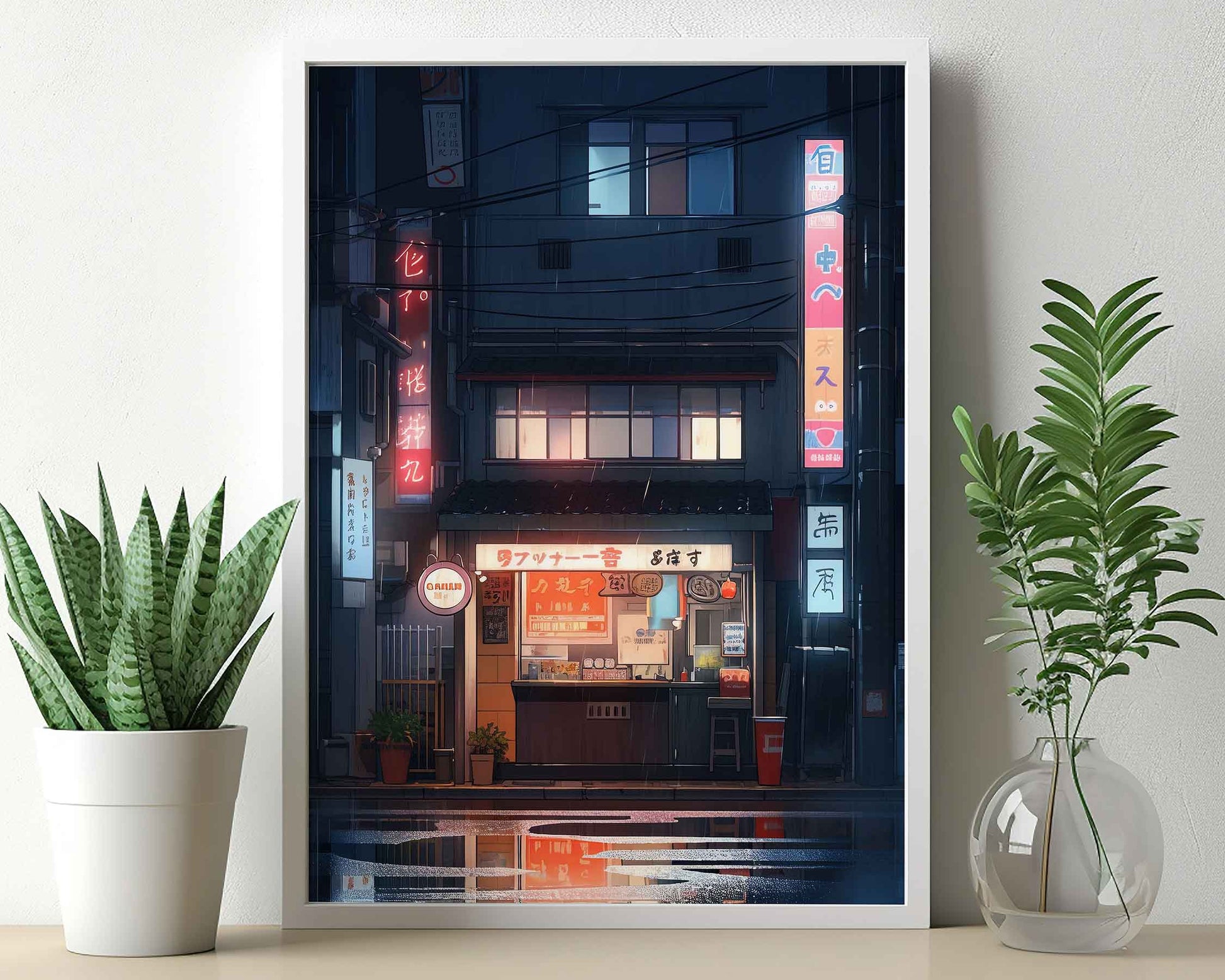 Framed Image of Lofi City Japanese Anime Kawaii Manga Art Wall Prints