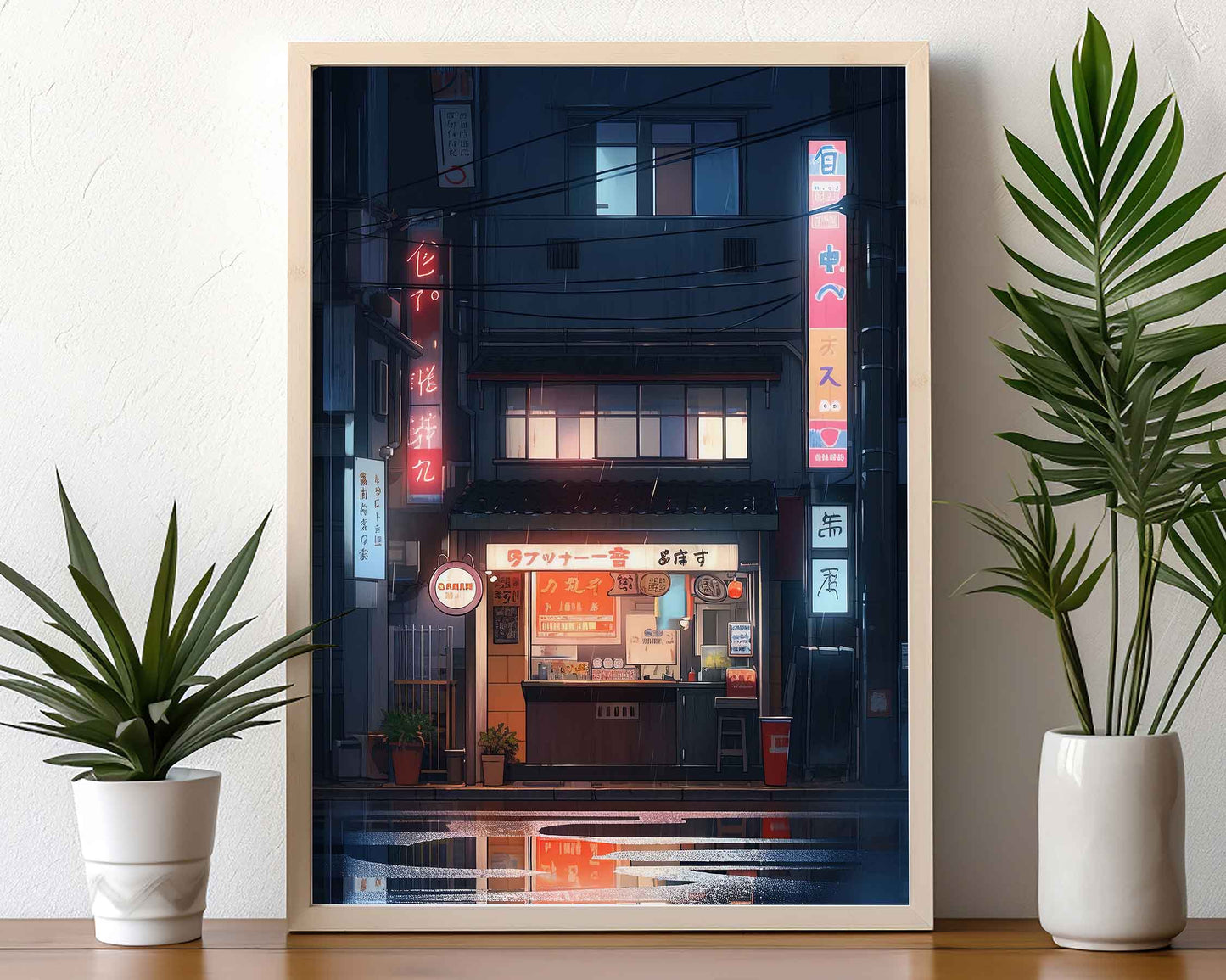 Framed Image of Lofi City Japanese Anime Kawaii Manga Art Wall Prints