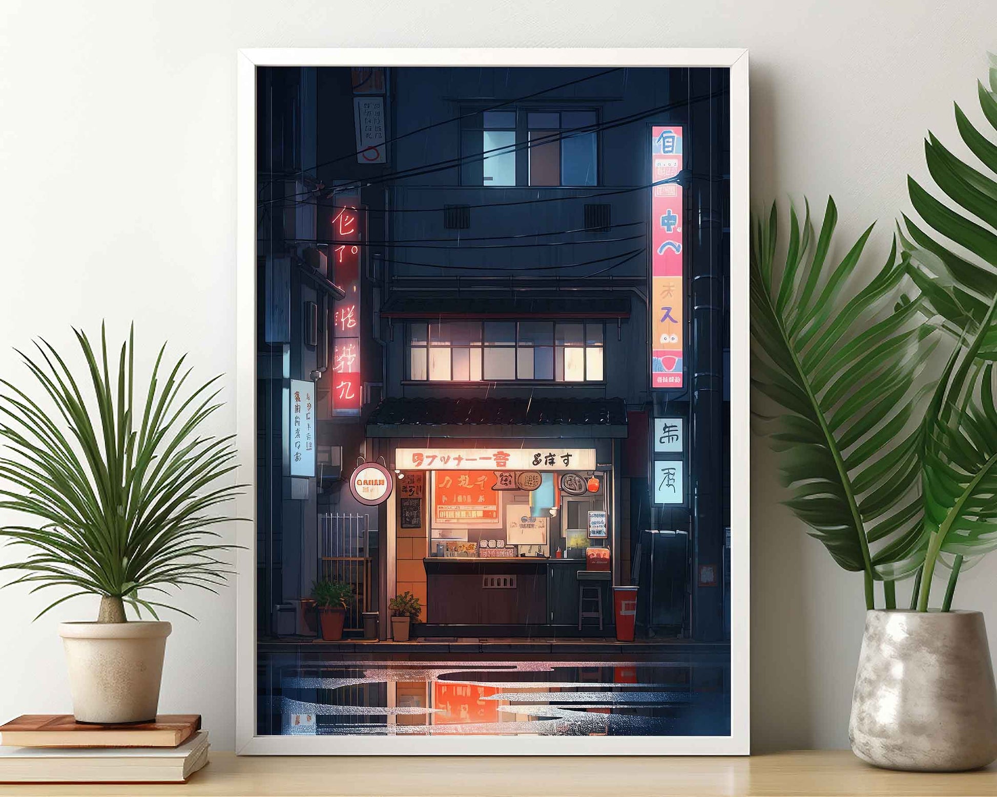 Framed Image of Lofi City Japanese Anime Kawaii Manga Art Wall Prints