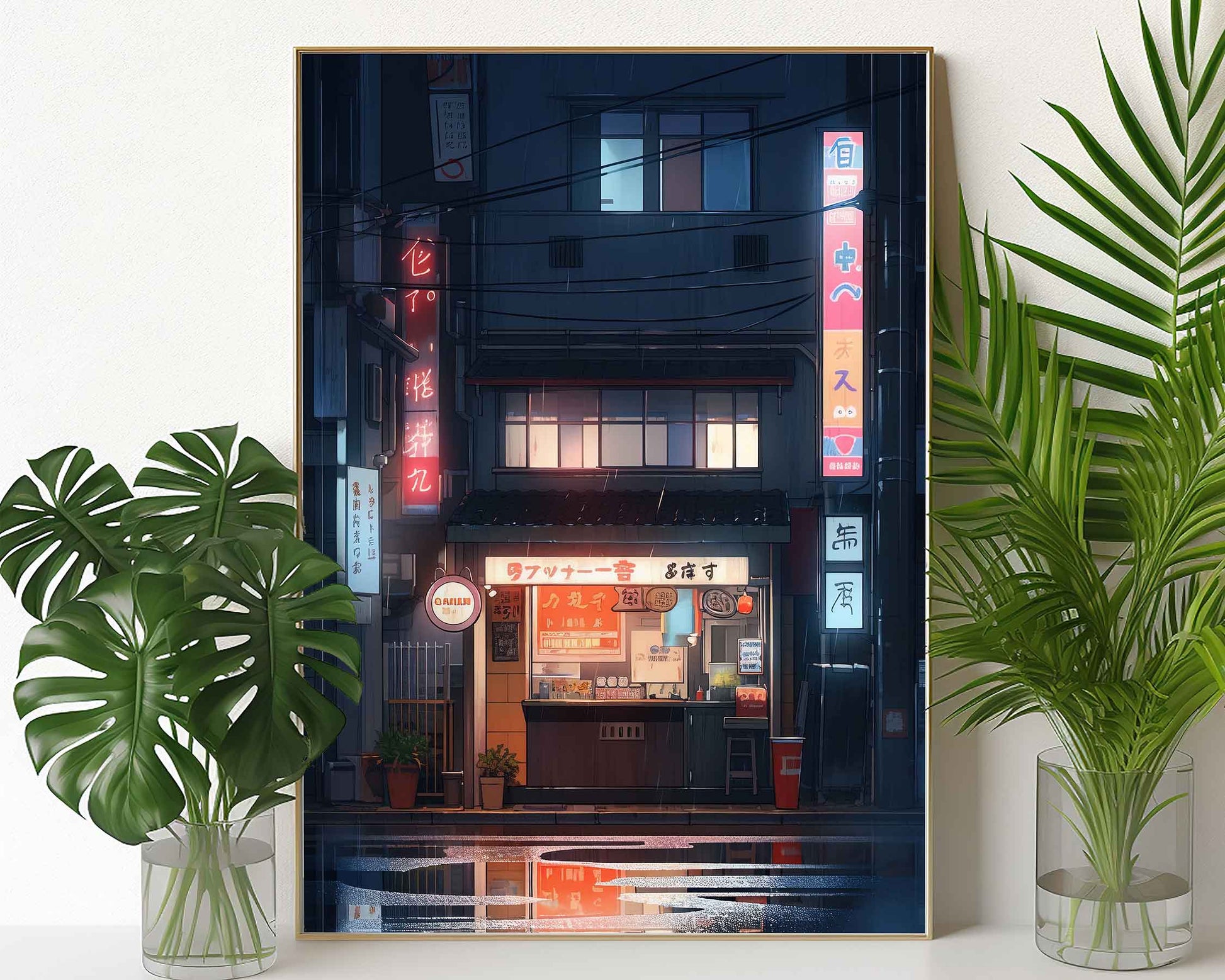 Framed Image of Lofi City Japanese Anime Kawaii Manga Art Wall Prints