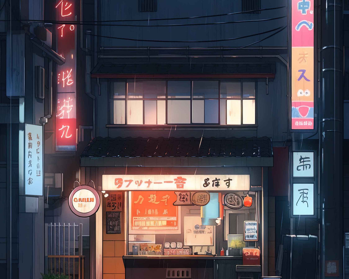 Framed Image of Lofi City Japanese Anime Kawaii Manga Art Wall Prints
