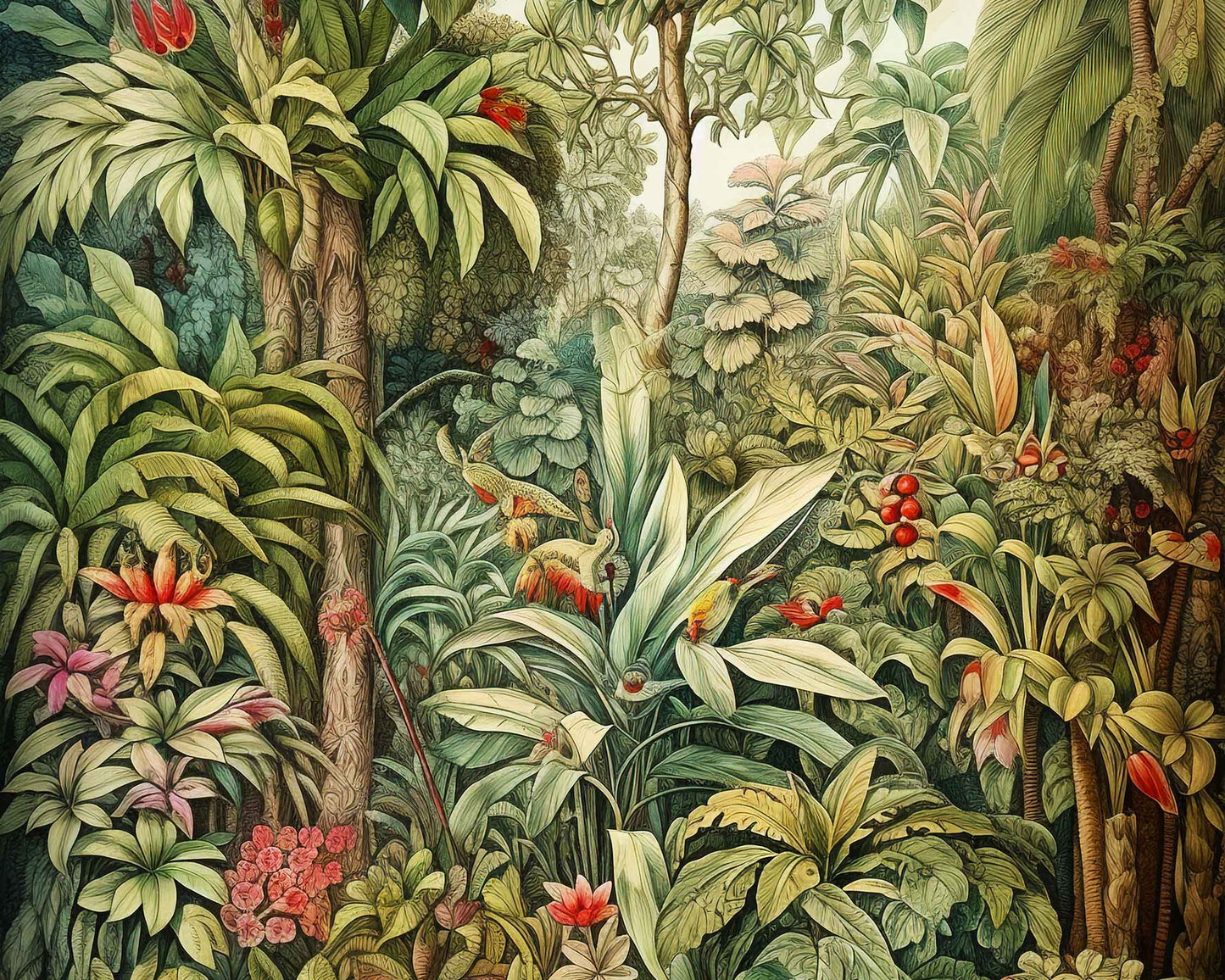 Framed Image of Vintage Botanical Victorian Jungle Wall Art, Maximalist Prints