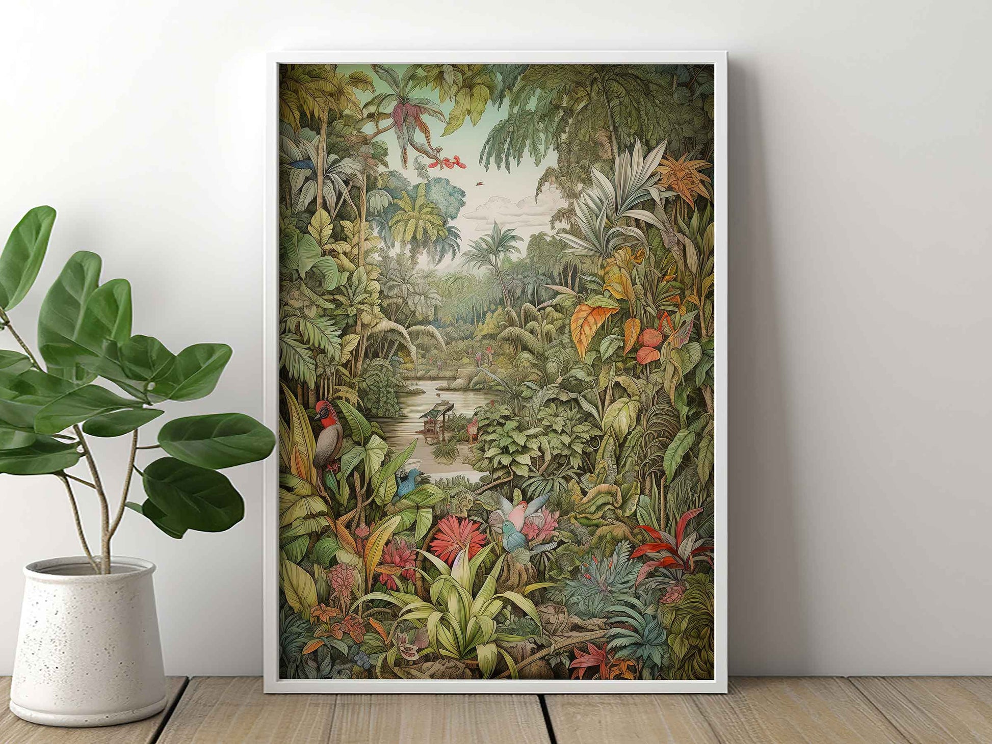 Framed Image of Victorian Vintage Jungle Botanical Wall Art, Maximalist Prints