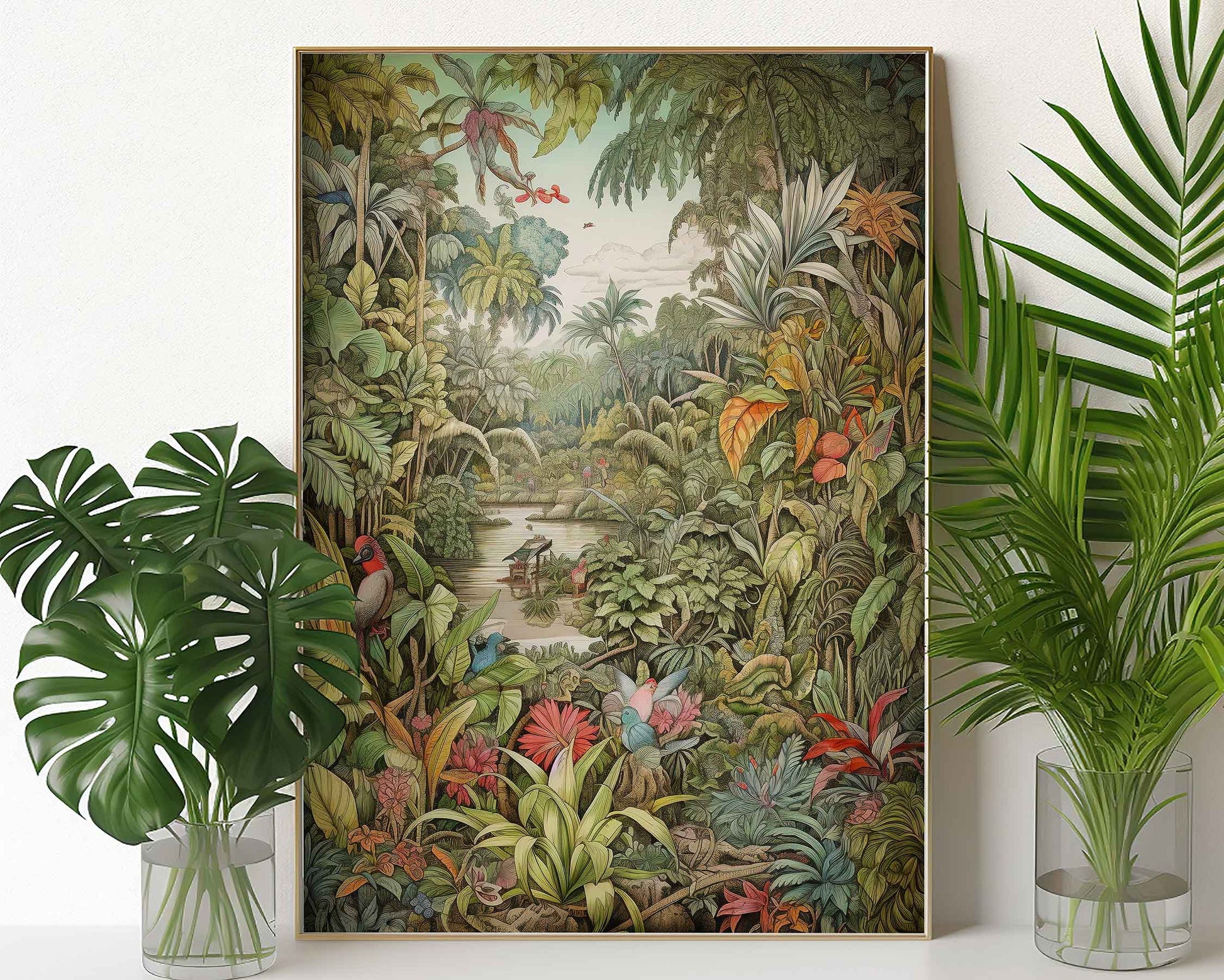 Framed Image of Victorian Vintage Jungle Botanical Wall Art, Maximalist Prints