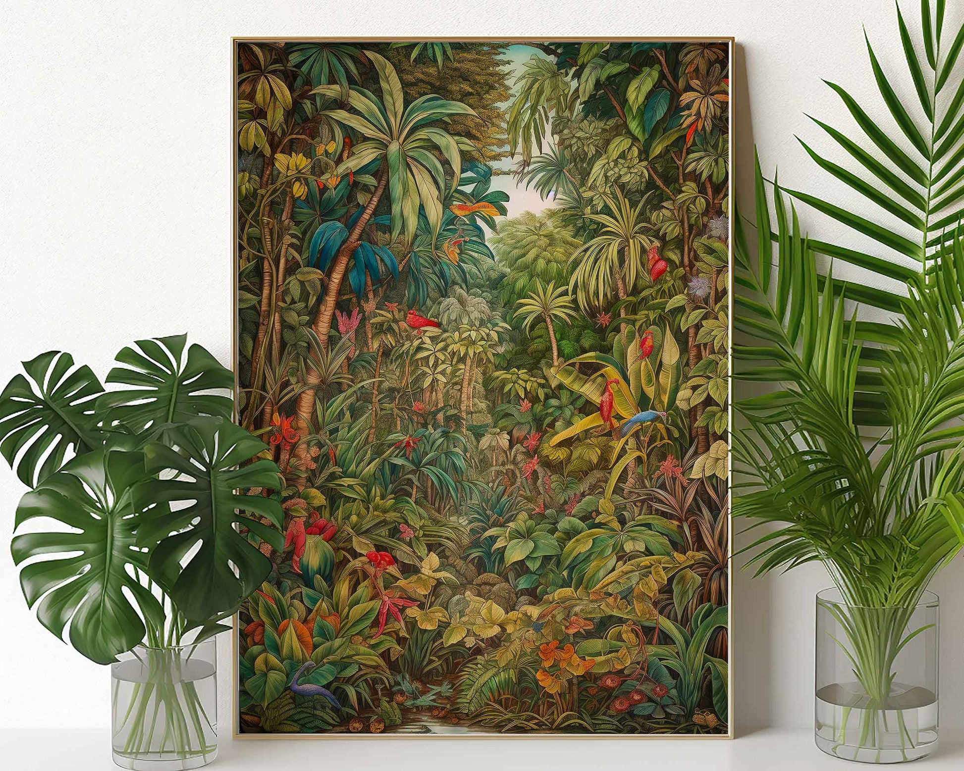 Framed Image of Victorian Vintage Botanical Jungle Wall Art, Maximalist Prints