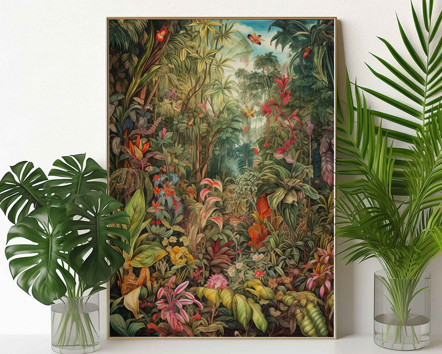 Framed Image of Victorian Botanical Vintage Jungle Wall Art, Maximalist Prints