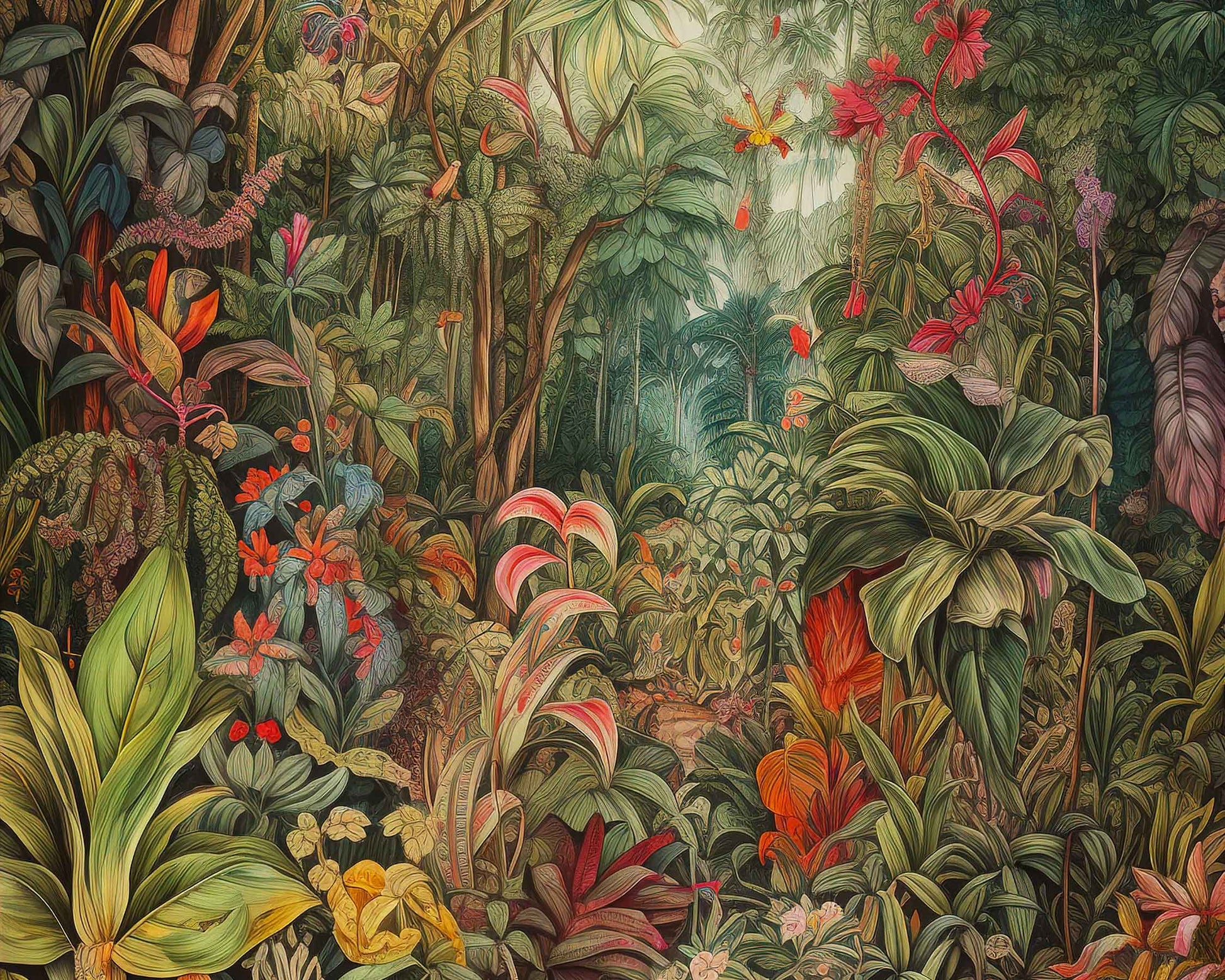 Framed Image of Victorian Botanical Vintage Jungle Wall Art, Maximalist Prints