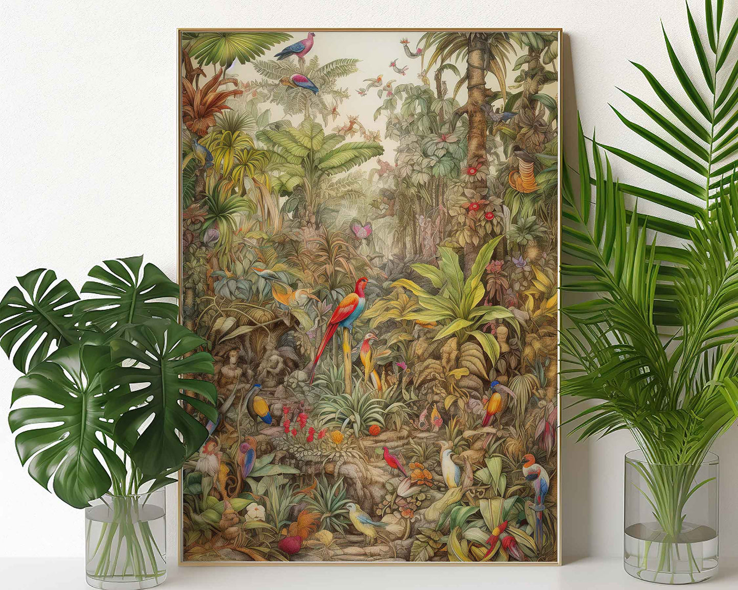 Framed Image of Victorian Jungle Botanical Vintage Wall Art, Maximalist Prints