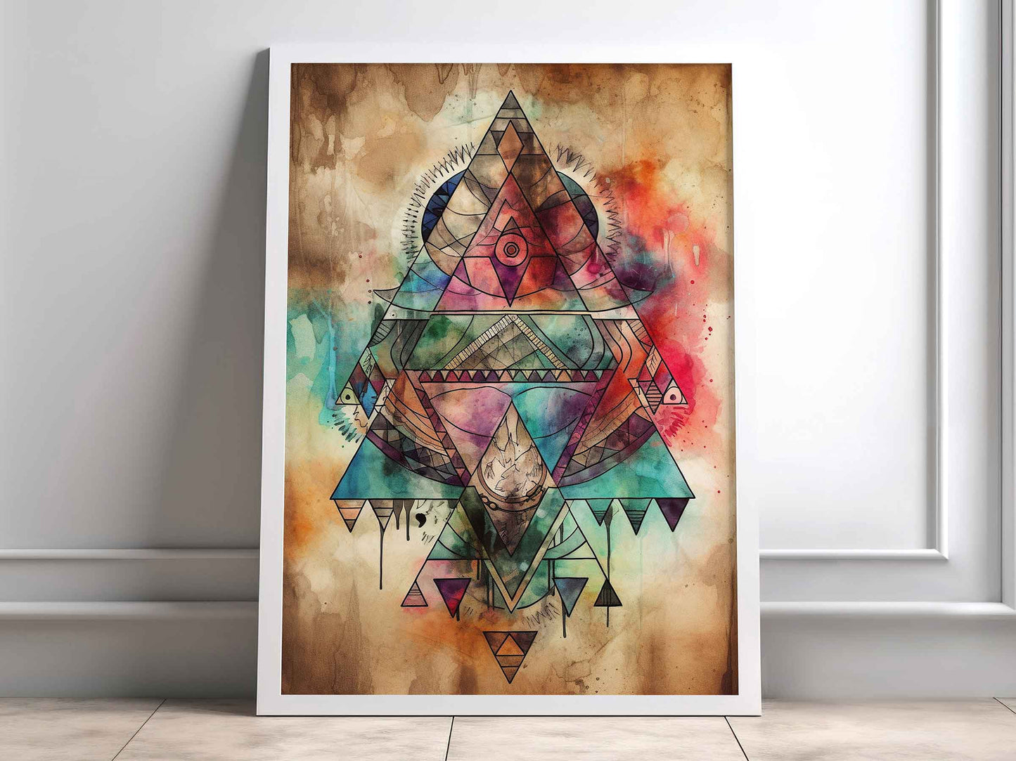 Framed Image of Boho Geometric Tribal Abstract Aztec Style Wall Art Poster Prints
