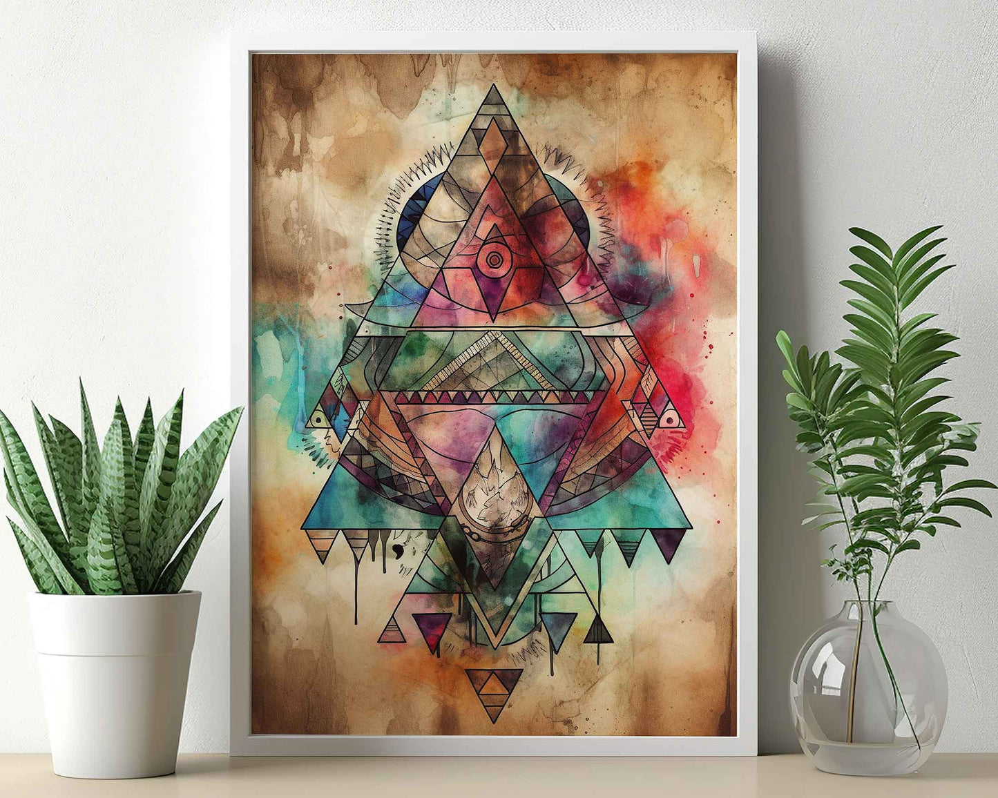 Framed Image of Boho Geometric Tribal Abstract Aztec Style Wall Art Poster Prints
