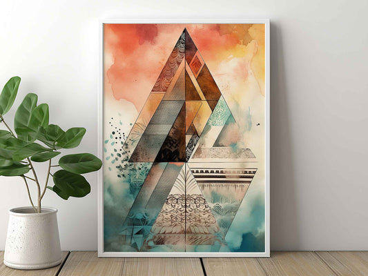 Framed Image of Boho Geometric Tribal Aztec Abstract Style Wall Art Poster Prints