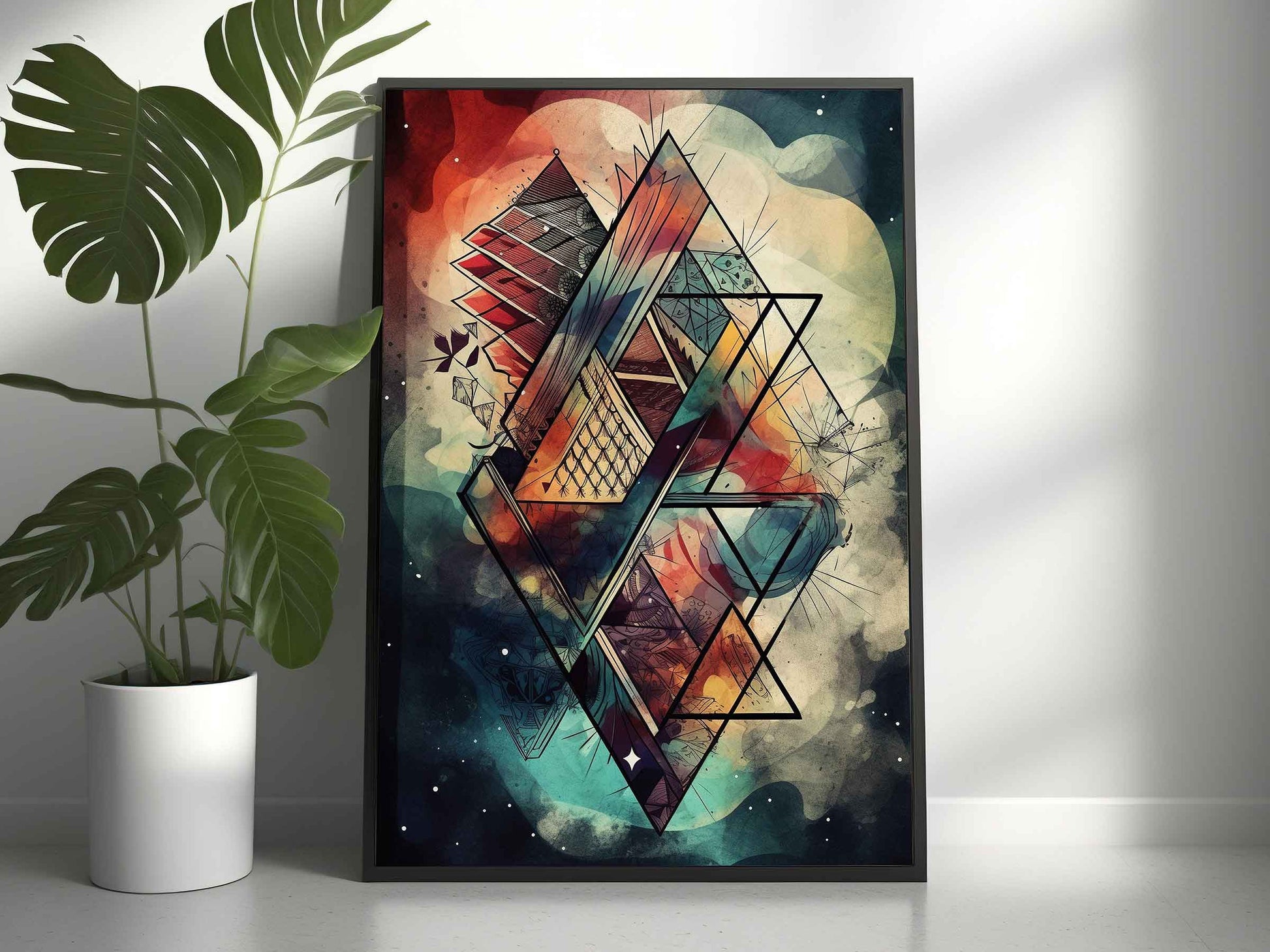 Framed Image of Boho Geometric Aztec Tribal Abstract Style Wall Art Poster Prints