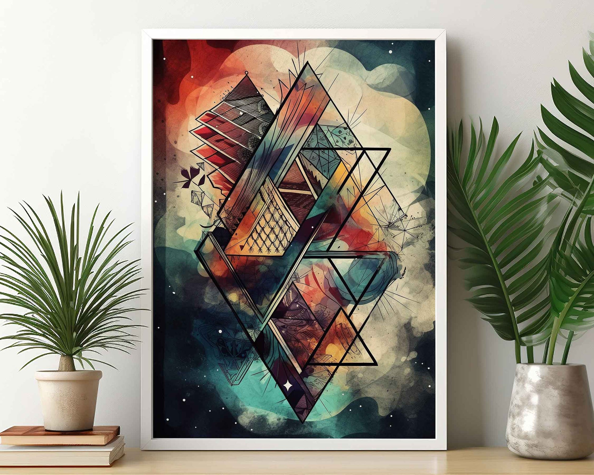 Framed Image of Boho Geometric Aztec Tribal Abstract Style Wall Art Poster Prints