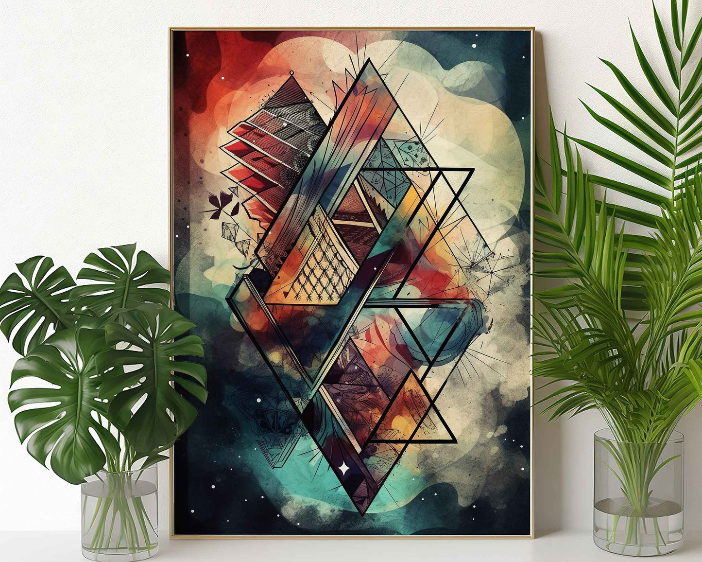 Framed Image of Boho Geometric Aztec Tribal Abstract Style Wall Art Poster Prints