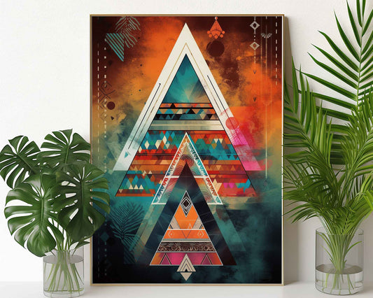 Framed Image of Boho Aztec Geometric Tribal Abstract Style Wall Art Poster Prints