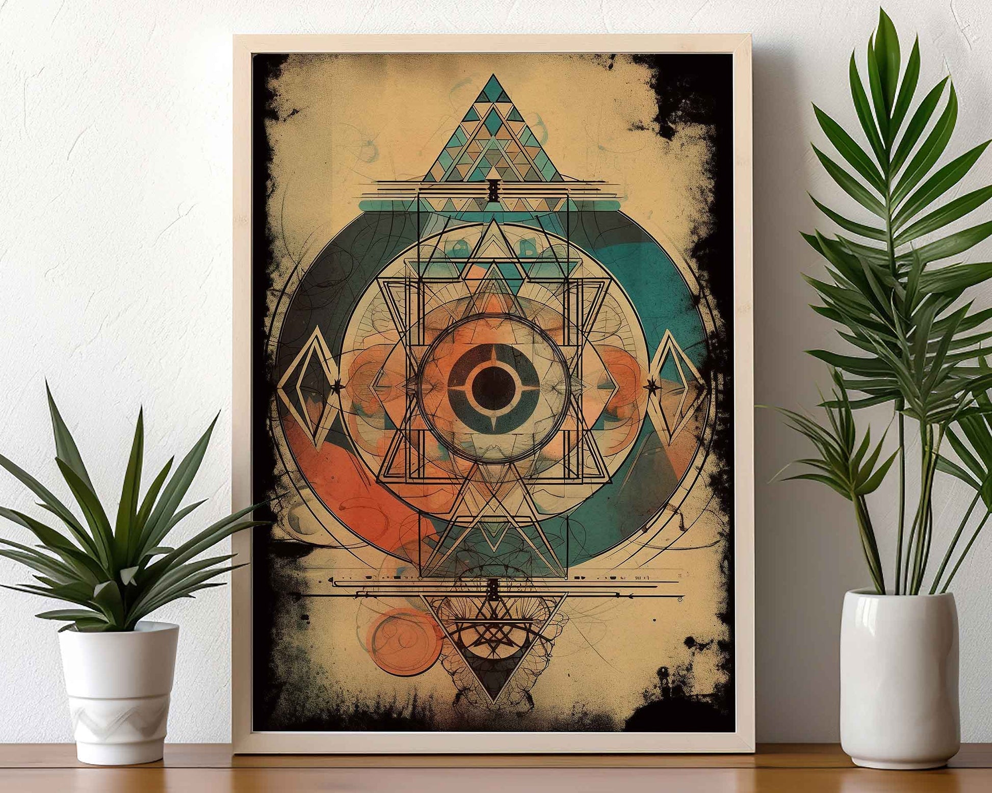 Framed Image of Boho Aztec Geometric Abstract Tribal Style Wall Art Poster Prints