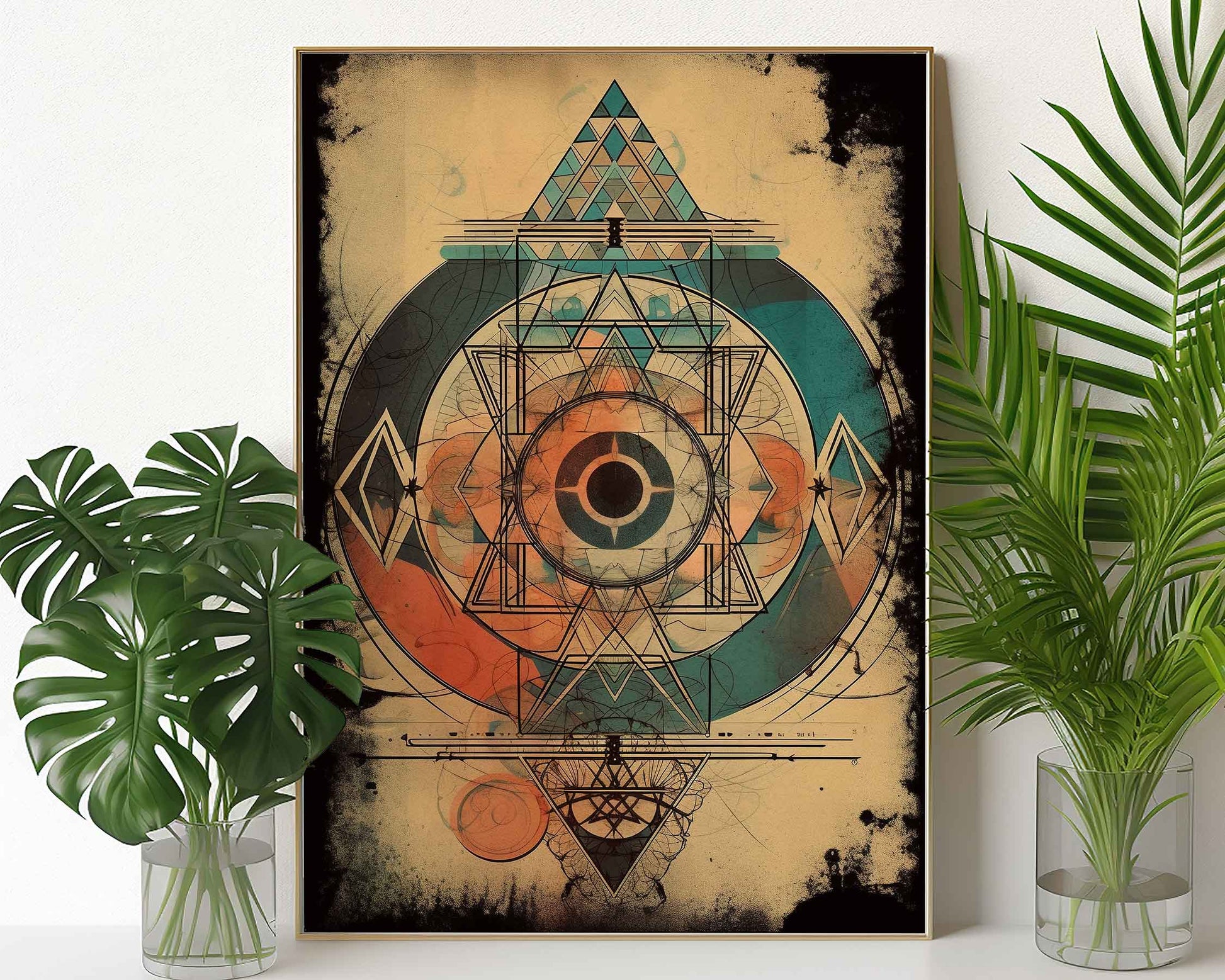 Framed Image of Boho Aztec Geometric Abstract Tribal Style Wall Art Poster Prints