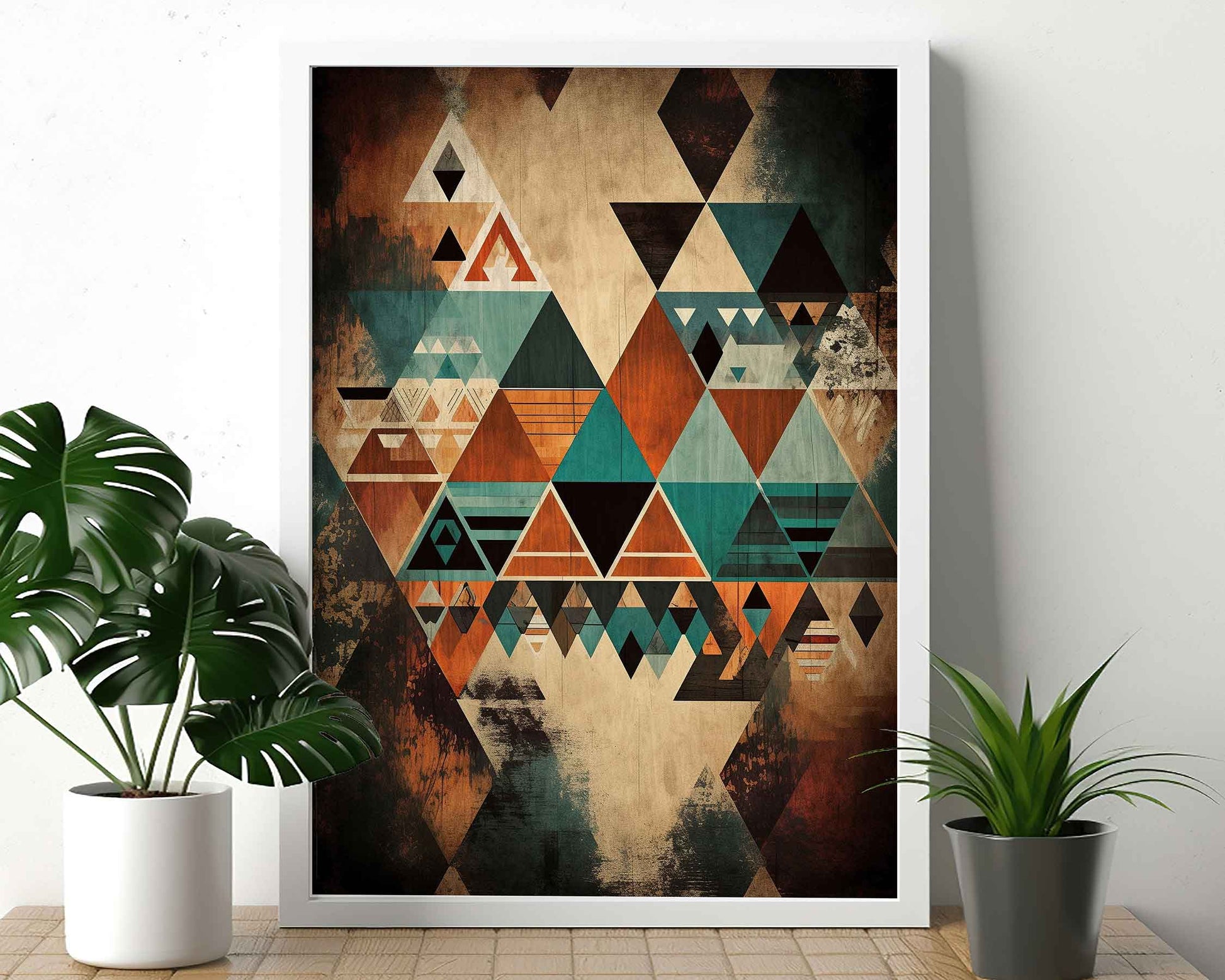 Framed Image of Boho Abstract Aztec Geometric Tribal Style Wall Art Poster Prints