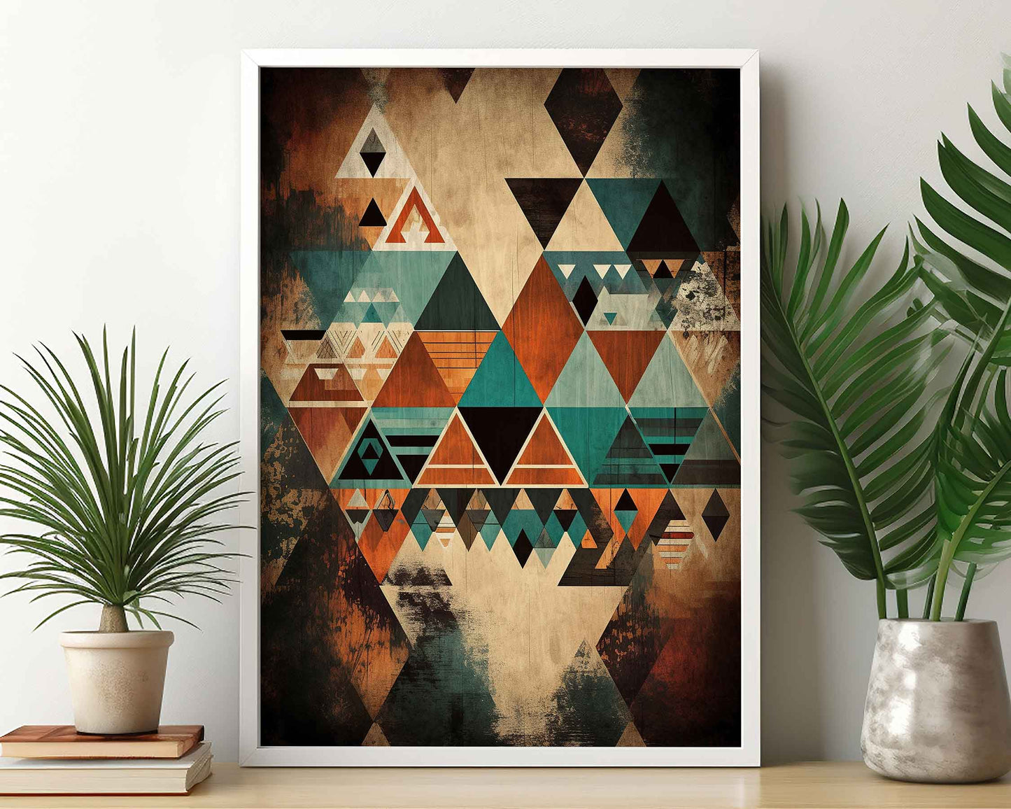 Framed Image of Boho Abstract Aztec Geometric Tribal Style Wall Art Poster Prints