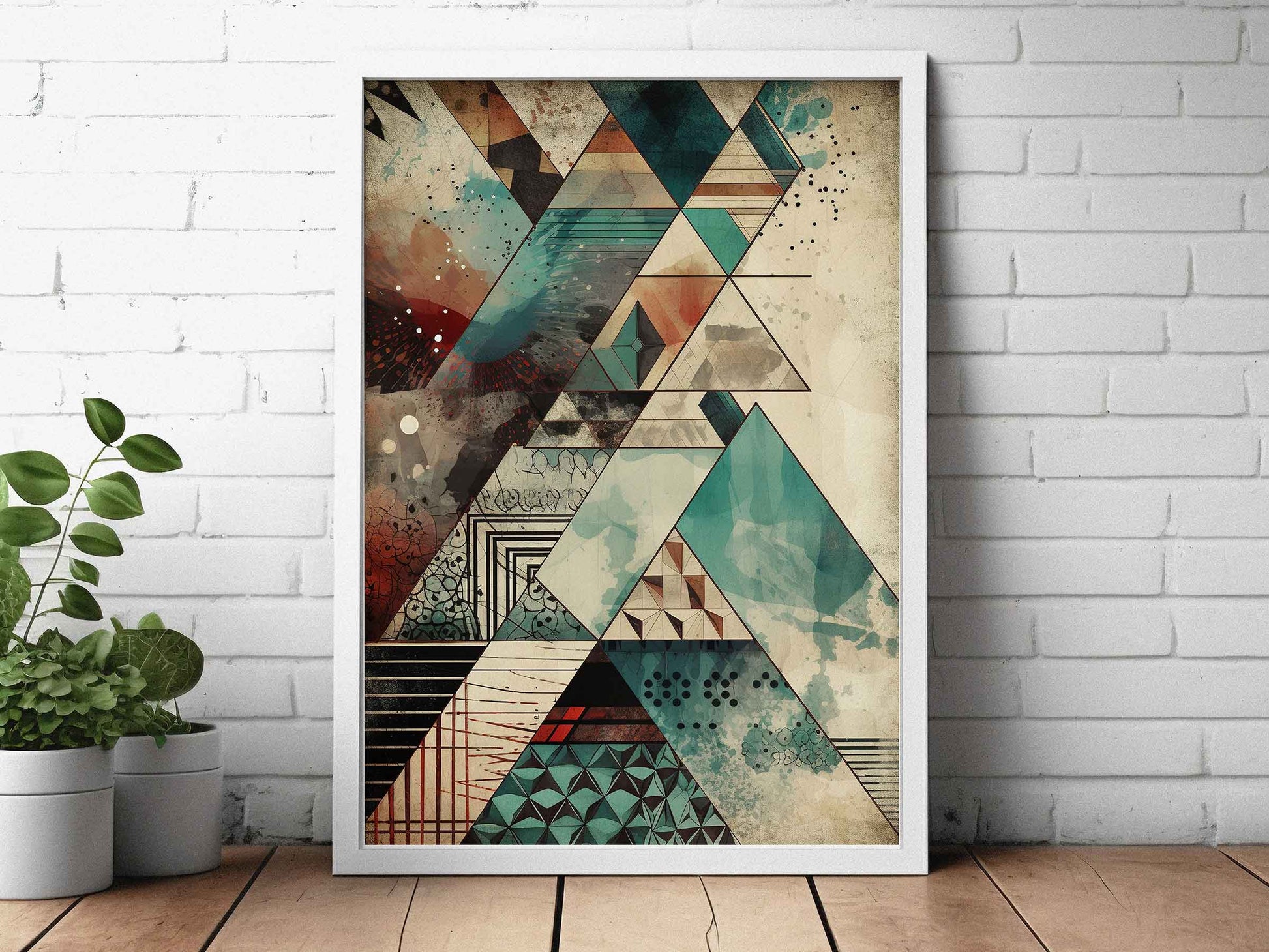 Framed Image of Boho Abstract Aztec Tribal Geometric Style Wall Art Poster Prints