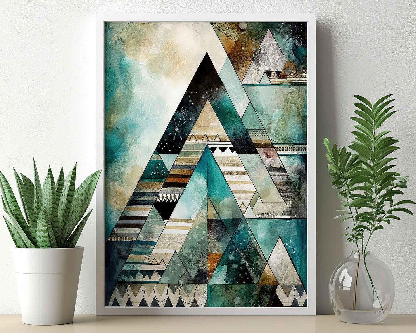 Framed Image of Boho Tribal Abstract Aztec Geometric Style Wall Art Poster Prints