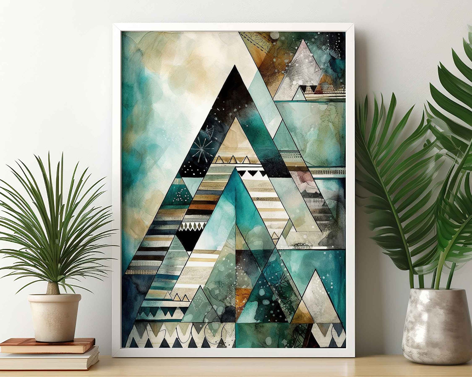 Framed Image of Boho Tribal Abstract Aztec Geometric Style Wall Art Poster Prints