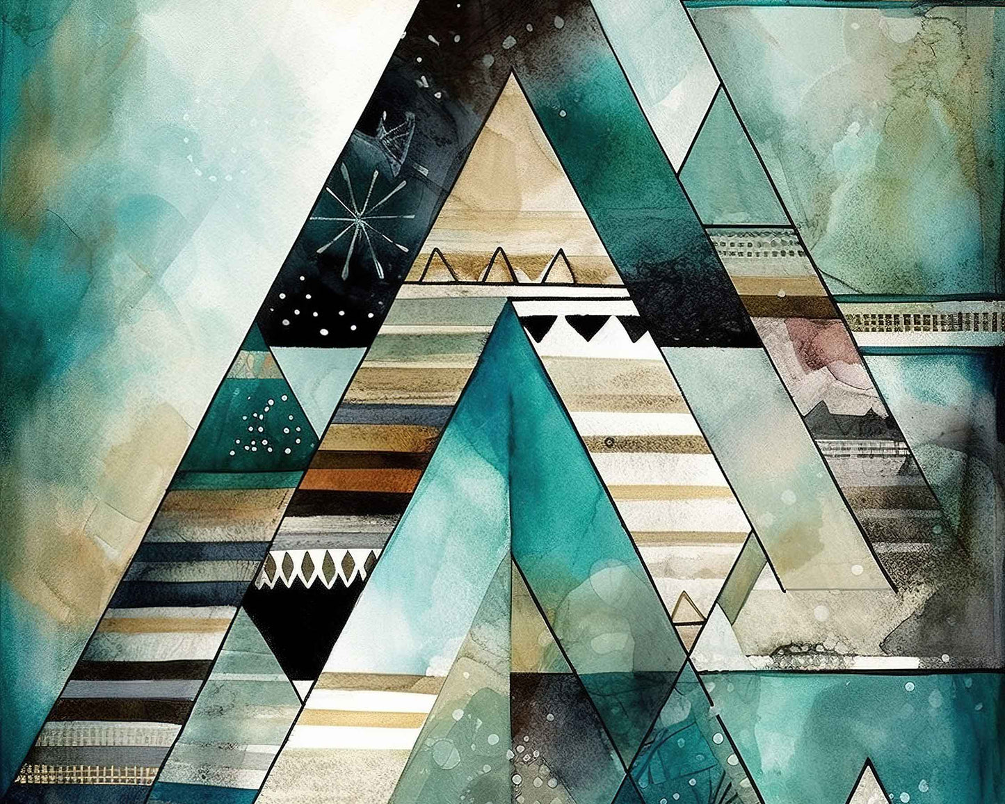 Framed Image of Boho Tribal Abstract Aztec Geometric Style Wall Art Poster Prints