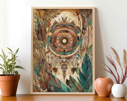 Framed Image of Boho Earth Tone Mandalas Feathers and Flowers Wall Art Poster Prints