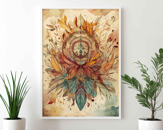 Framed Image of Boho Mandalas Earth Tone Feathers and Flowers Wall Art Poster Prints