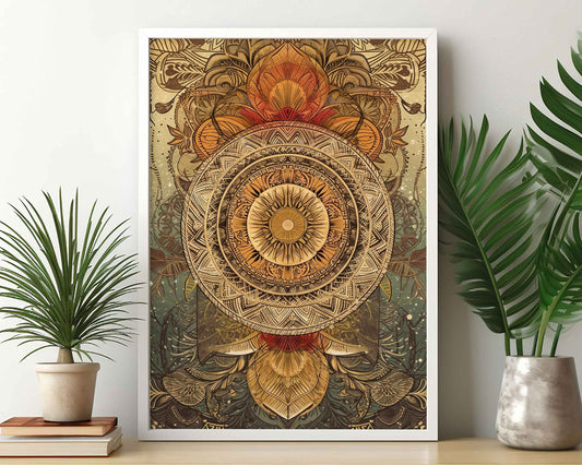 Framed Image of Earth Tone Boho Mandalas Feathers and Flowers Wall Art Poster Prints