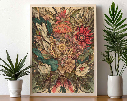 Framed Image of Earth Tone Mandalas Boho Feathers and Flowers Wall Art Poster Prints