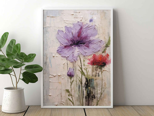 Framed Image of Colourful Flowers Thick Impasto Palette Oil Painting Wall Art Prints