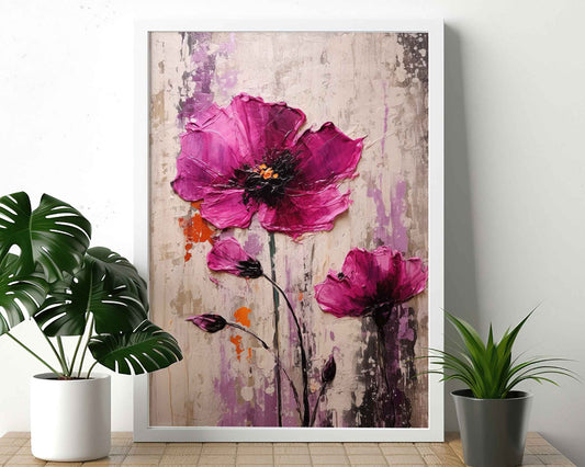 Framed Image of Colourful Flowers Impasto Thick Palette Oil Painting Wall Art Prints