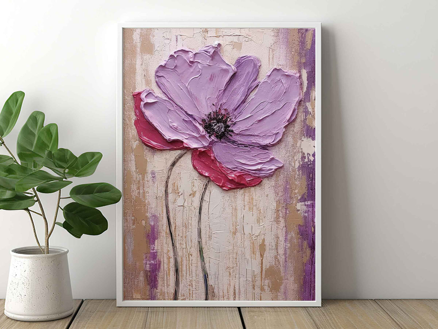 Framed Image of Colourful Flowers Oil Painting Palette Thick Impasto Wall Art Prints