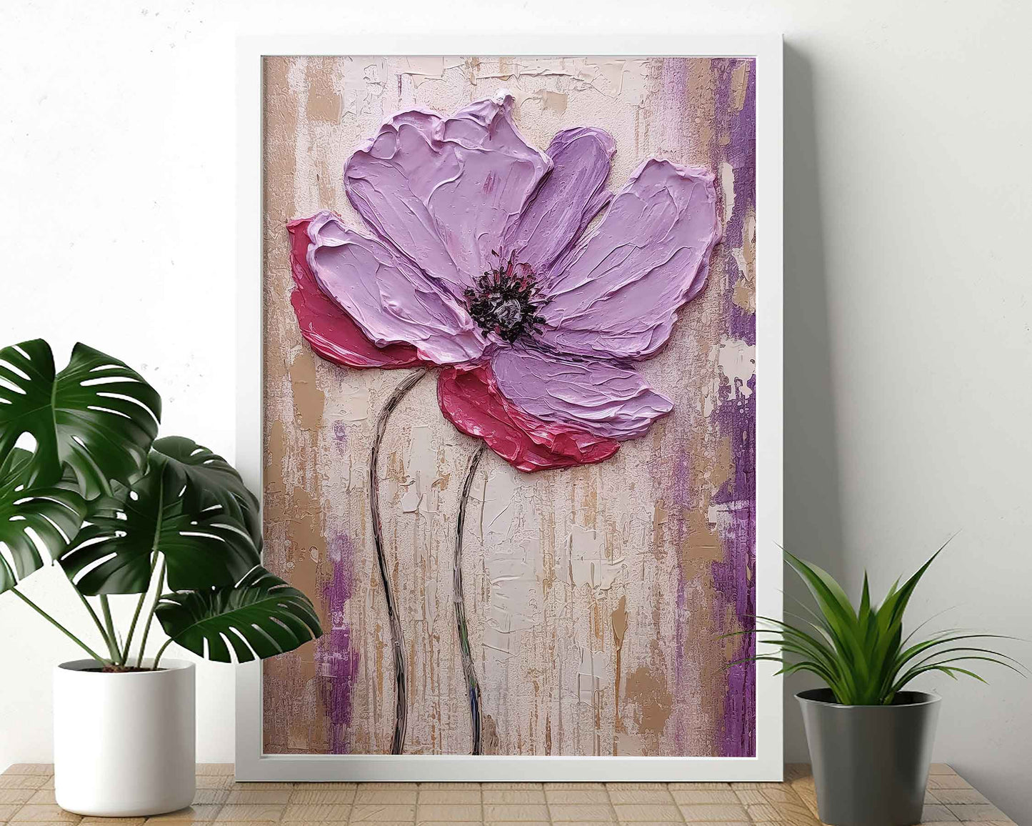 Framed Image of Colourful Flowers Oil Painting Palette Thick Impasto Wall Art Prints