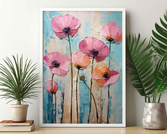 Framed Image of Colourful Flowers Oil Painting Thick Impasto Palette Wall Art Prints