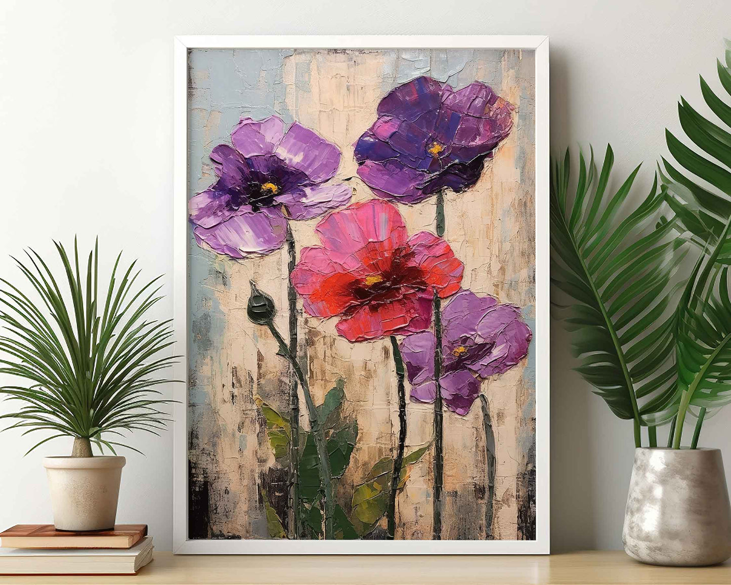 Framed Image of Colourful Flowers Oil Painting Impasto Thick Palette Wall Art Prints