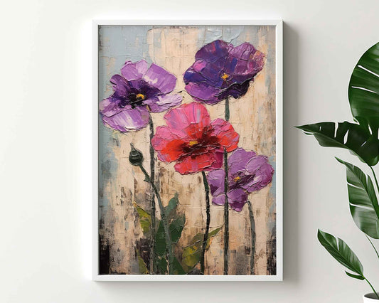 Framed Image of Colourful Flowers Oil Painting Impasto Thick Palette Wall Art Prints