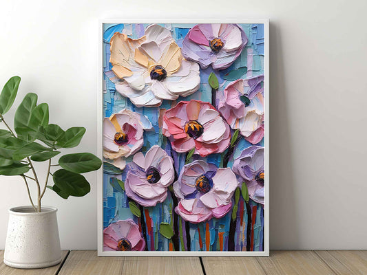 Framed Image of Colourful Flowers Oil Painting Palette Impasto Thick Wall Art Prints