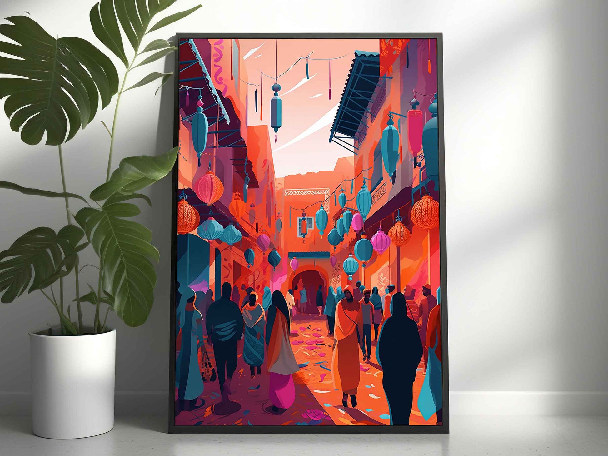 Framed Image of Moroccan Street Markets Abstract African Colourful Wall Art Prints