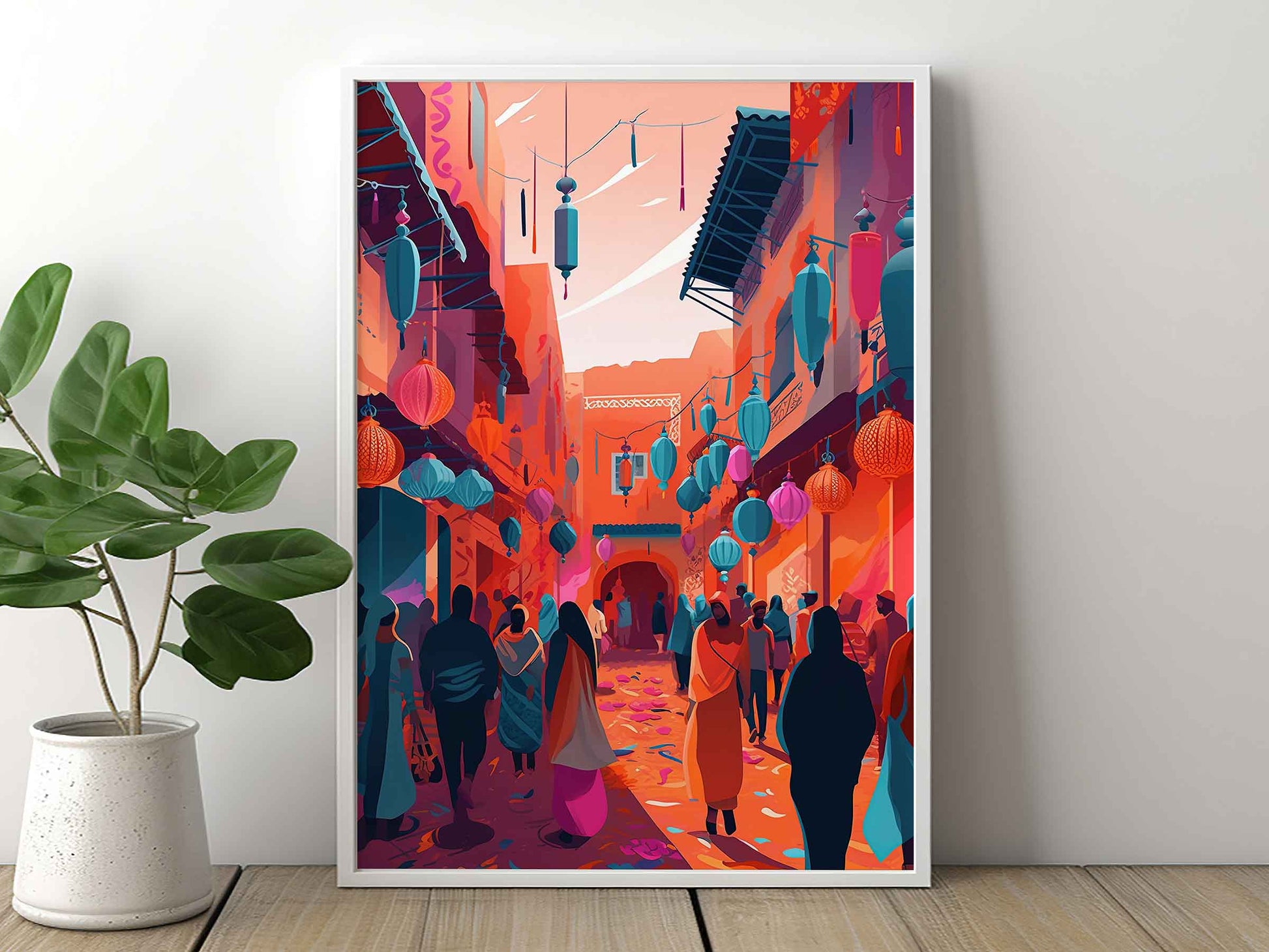 Framed Image of Moroccan Street Markets Abstract African Colourful Wall Art Prints