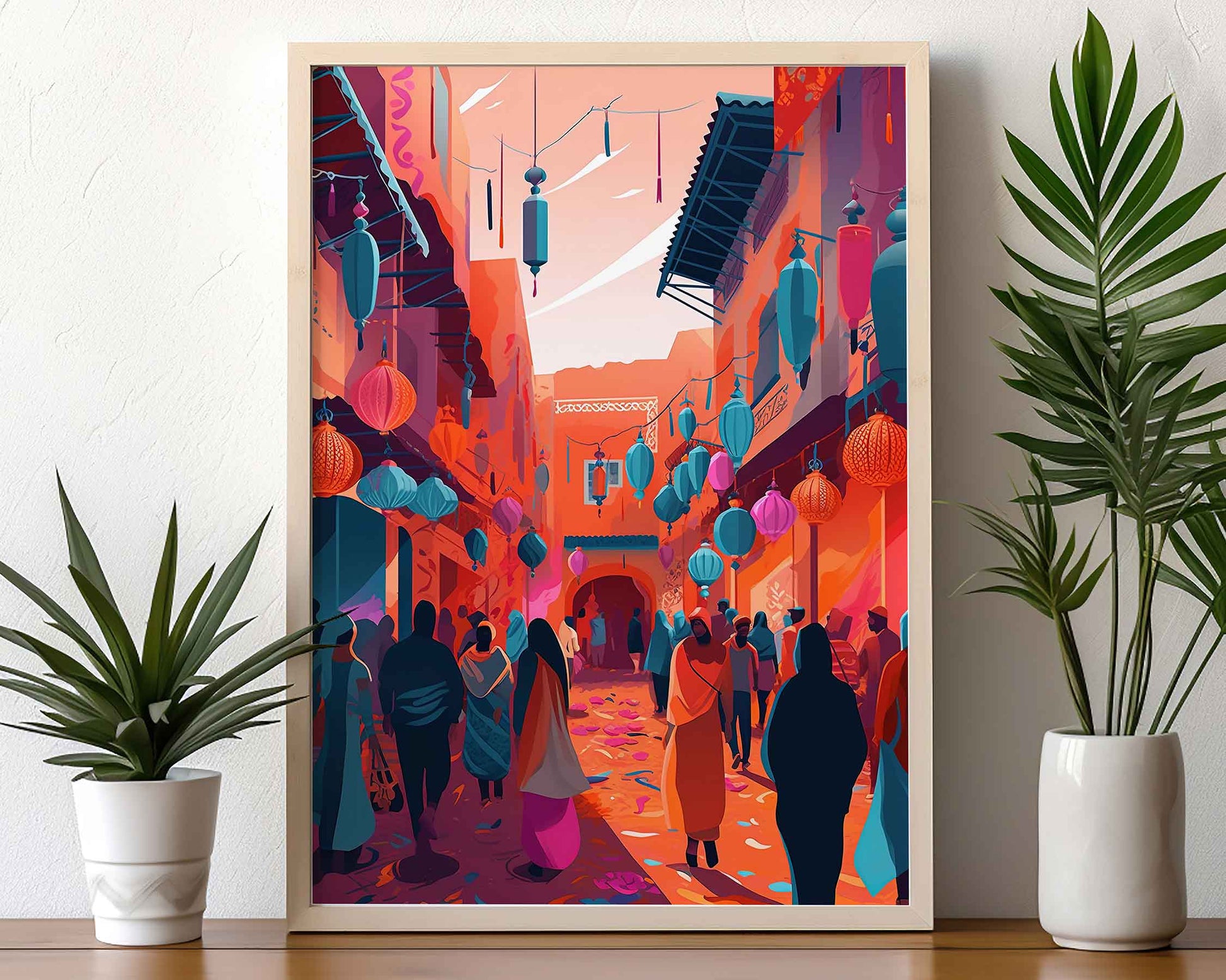 Framed Image of Moroccan Street Markets Abstract African Colourful Wall Art Prints