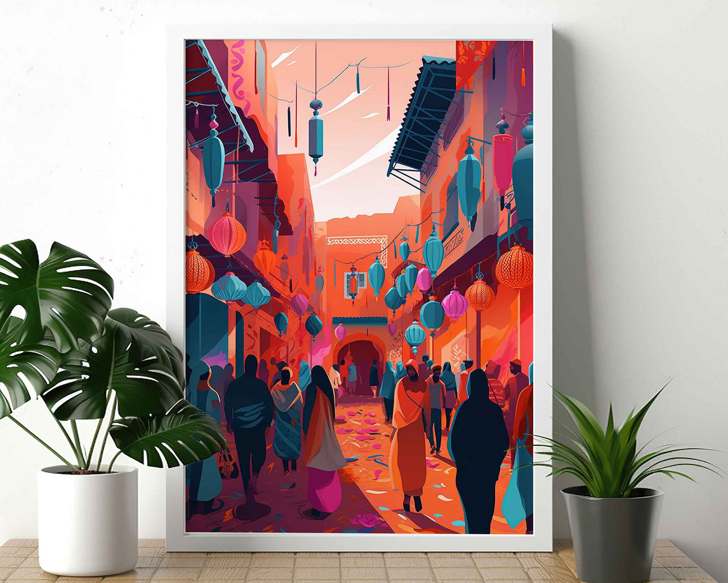 Framed Image of Moroccan Street Markets Abstract African Colourful Wall Art Prints