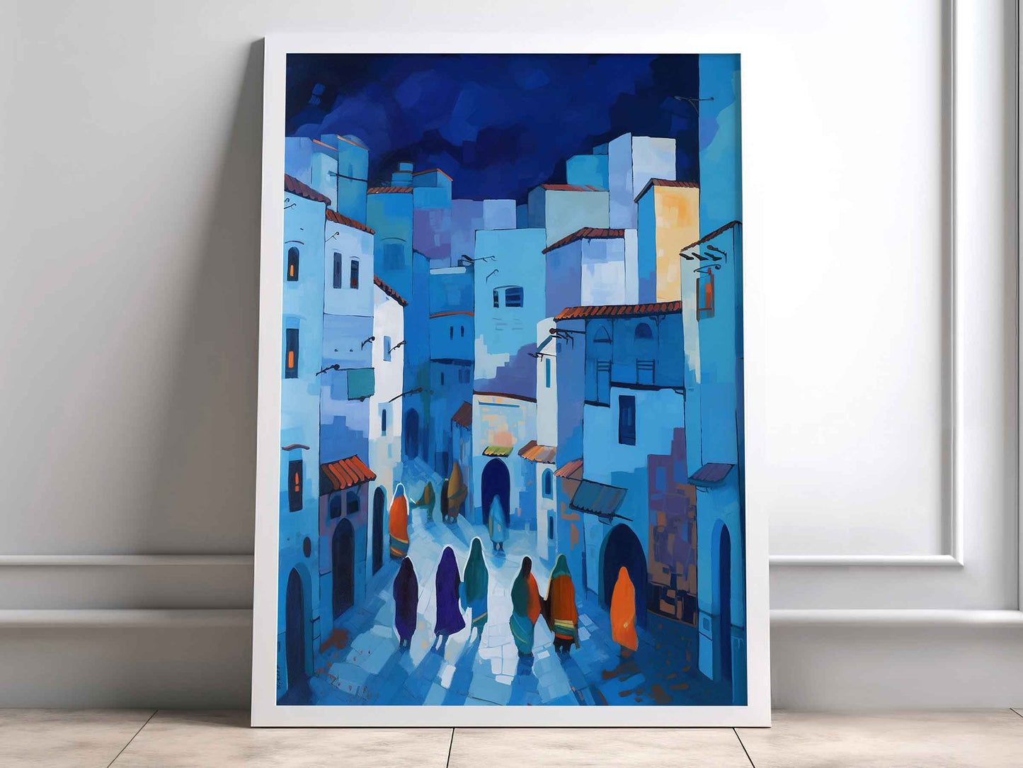 Framed Image of Chefchaouen Blue Streets of Morocco Colourful Abstract Wall Art Prints